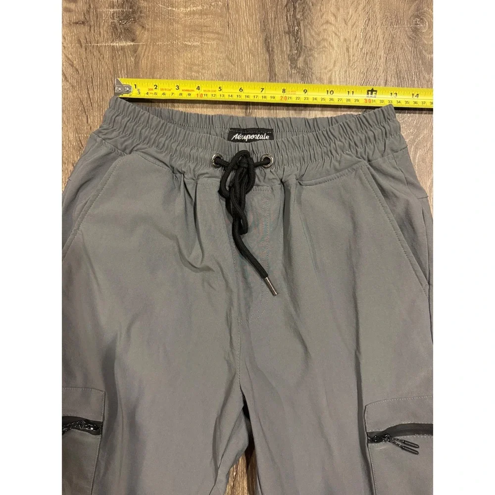 Aeropostale Mens Grey Tech Cargo Jogger Pants Size S Drawstring Tapered Leg